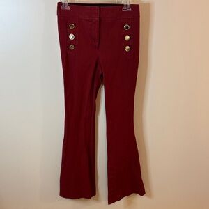 Derek Lam 10 Crosby Deep Red Robyn Sailor Flare Denim with Gold Sailor Buttons